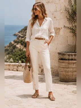 M.M.LaFleur Cream Zip Hem Pants | Quiet Luxury Ankle Trousers | Coastal Chic